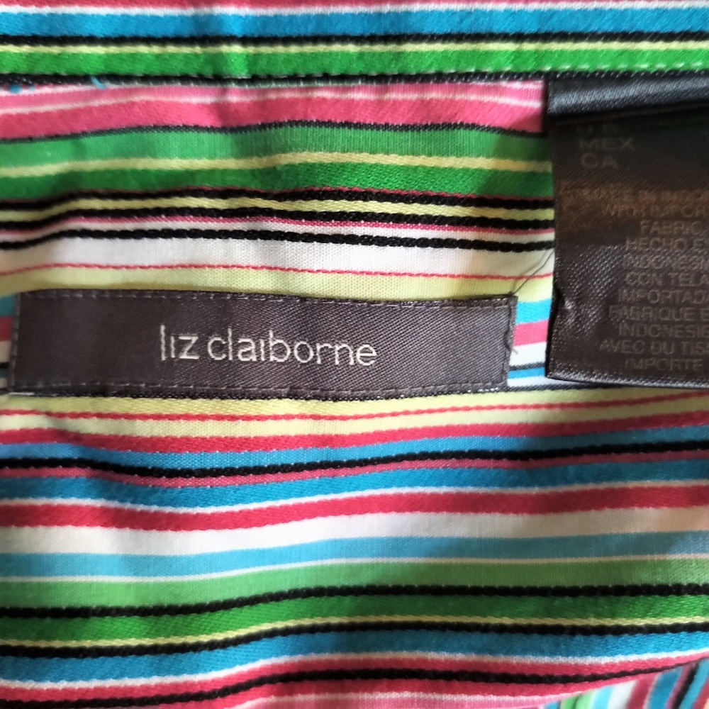 Liz Claiborne Cheerful Striped Button Down EUC XL - Picture 3 of 7